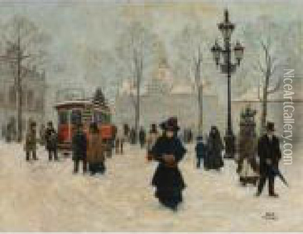 A Winter Stroll In Kongens Nytorv, Copenhagen Oil Painting - Paul-Gustave Fischer
