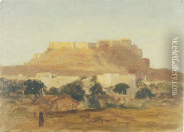 Castle On A Hill Oil Painting - Lockwood Deforest