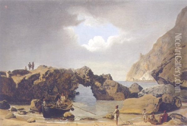 Fischer Vor Suditalienischen Steilkuste Oil Painting - Josef Rebell
