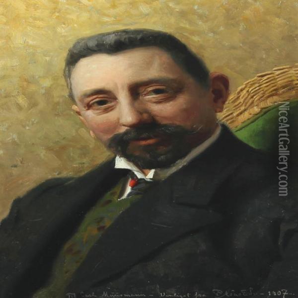 Portrait Of The Author Carl Muusmann Oil Painting - Peder Mork Monsted