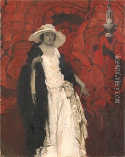 Portrait Of A Lady In White Oil Painting - Walt Louderback
