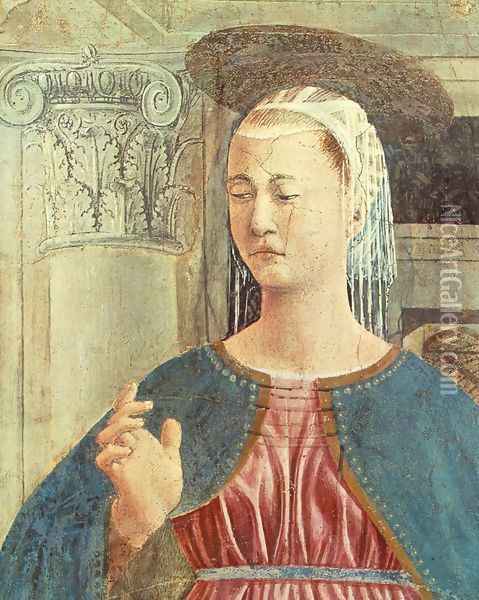 Annunciation (detail) c. 1455 Oil Painting - Piero della Francesca