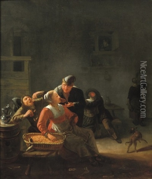 Peasants Eating Shrimps In An Inn Oil Painting - Isack De Mes