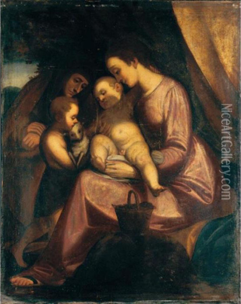 Madonna Col Bambino, San Giovannino E Sant'anna Oil Painting - Luca Cambiaso