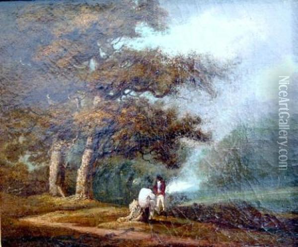 Landscape With Two Gentlemen Oil Painting - George Morland