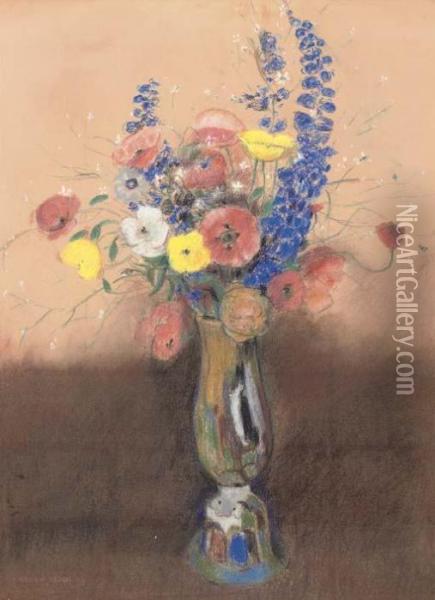 Fleurs Des Champs Dans Un Vase Au Long Col Oil Painting - Odilon Redon