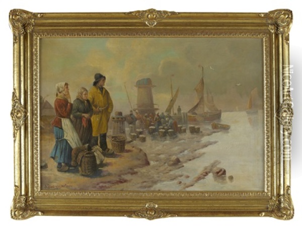 Vid Hamnen Oil Painting - Adolf (Constantin) Baumgartner-Stoiloff