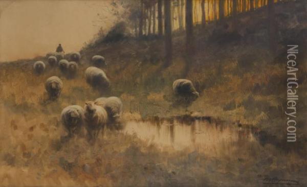 Moutons A La Lisiere Dubois Oil Painting - Maurice Hagemans