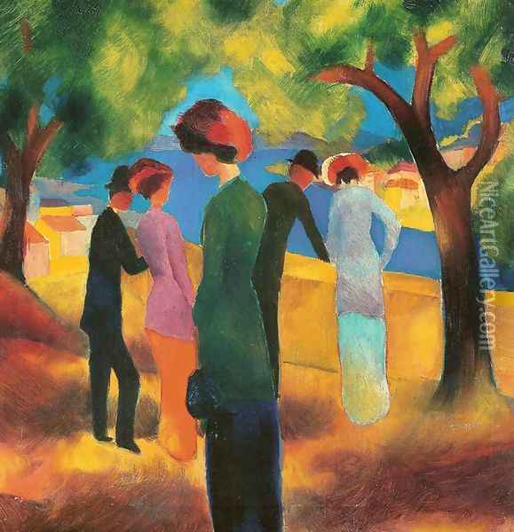 Lady in a Green Jacket Oil Painting - August Macke