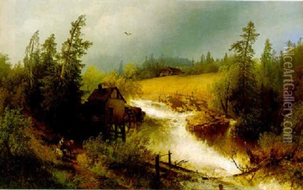 The Old Water Mill Oil Painting - Hermann Herzog