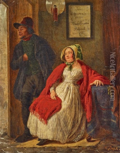 Am Eingang Zum Wachsfigurenkabinett Oil Painting - Johann Josef Geyer
