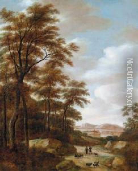 Paesaggio Boschivo Fluviale Con Pastore E Gregge Oil Painting - Pieter Jansz. van Asch