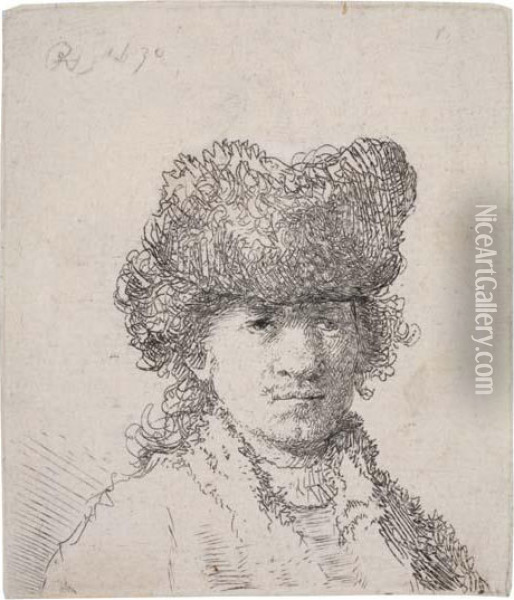 Self Portrait In A Fur Cap: Bust Oil Painting - Rembrandt Van Rijn