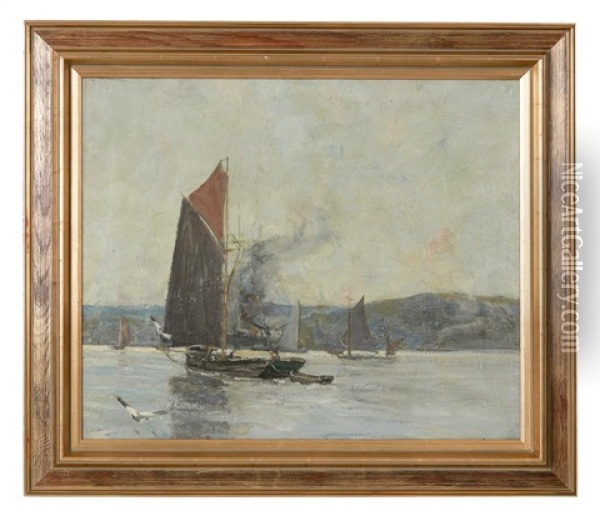 Barges In The Clyde Oil Painting - James Kay
