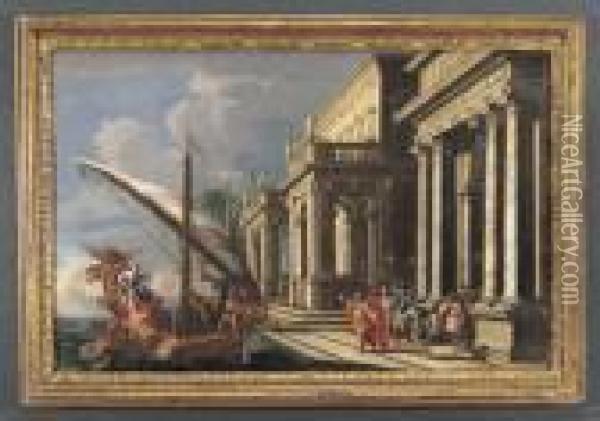 Marcantonio Riceve Cleopatra Oil Painting - Giovanni Niccolo Servandoni