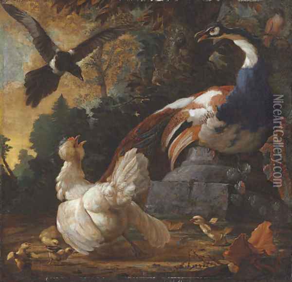 A peacock Oil Painting - Abraham Bisschop Dordrecht