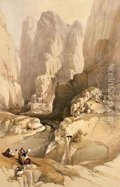 Entrance to Petra, March 10th 1839, plate 98 from Volume III of The Holy Land, engraved by Louis Haghe 1806-85 pub. 1849 Oil Painting - David Roberts