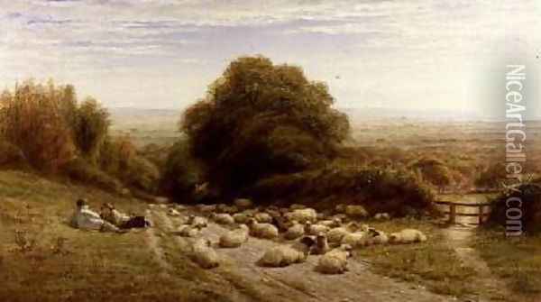 The Sunny Side of a Shepherds Life Near Eastbourne 1873 Oil Painting - William Snr Luker