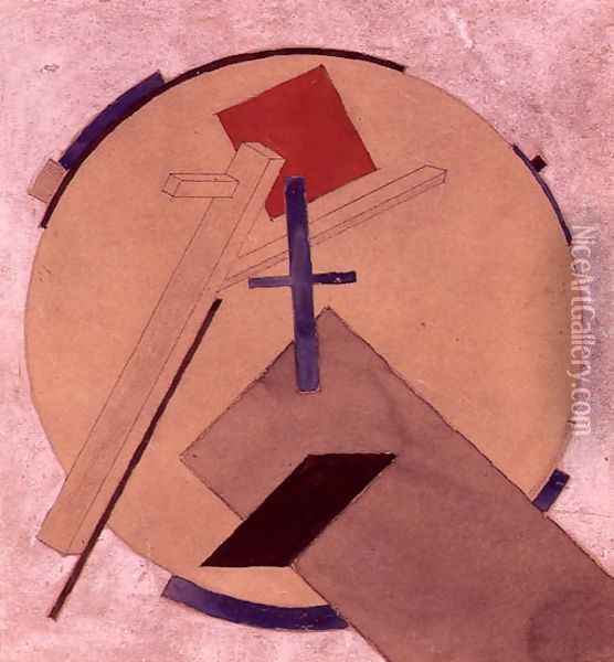 Untitled Proun Study, c.1919-20 Oil Painting - Eliezer Markowich Lissitzky