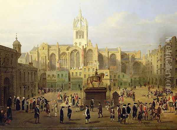 The Parliament Close and Public Figures of Edinburgh, about the End of the 18th Century Oil Painting - Wilkie, Nasmyth & Stanfield Roberts