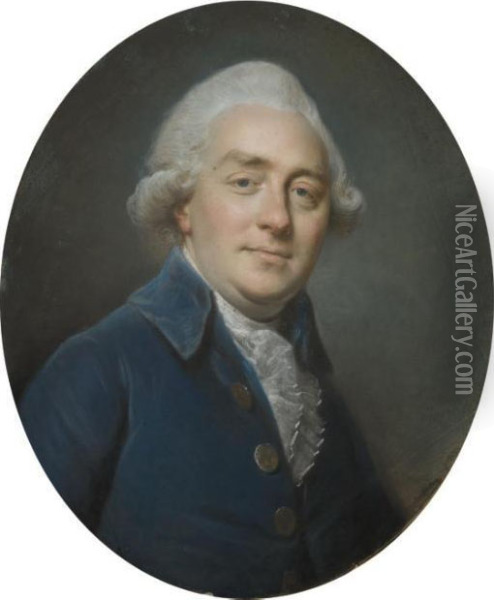 Portrait En Buste De Simon-jerome Bourlet De Vauxcelles Vetu D'une Veste Bleue Oil Painting - Pierre Davesne