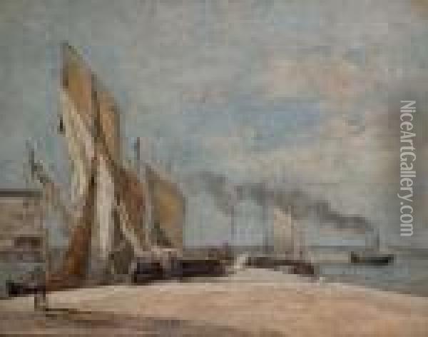Voiliers Dans Le Port De Honfleur Oil Painting - Jean-Baptiste-Camille Corot