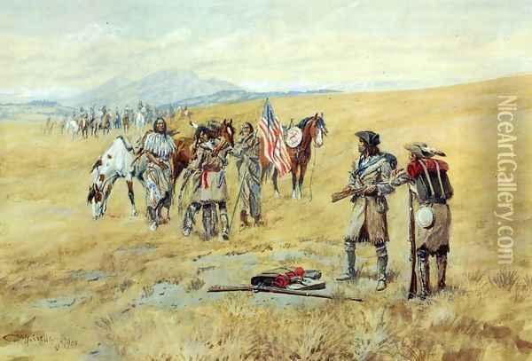 Captain Lewis Meeting the Shoshones I Oil Painting - Charles Marion Russell