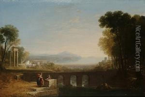 Extensive Italian Landscape, With Figures In The Foreground Oil Painting - Sir Augustus Wall Callcott