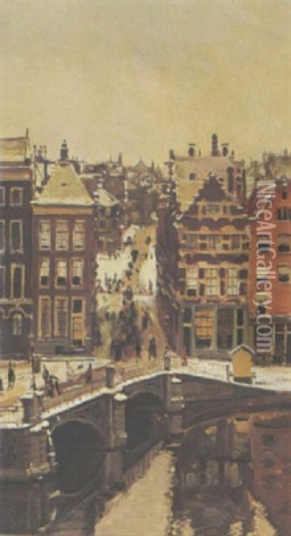 Amsterdam Im Schnee Oil Painting - Fritz (Alexander Friedrich) Werner