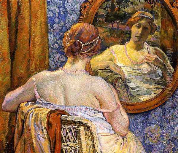 Woman at a Mirror Oil Painting - Theo van Rysselberghe
