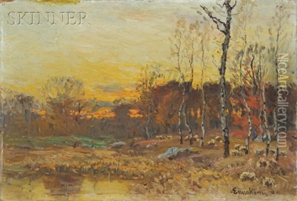 Sheep Pasture At Twilight Oil Painting - John Joseph Enneking