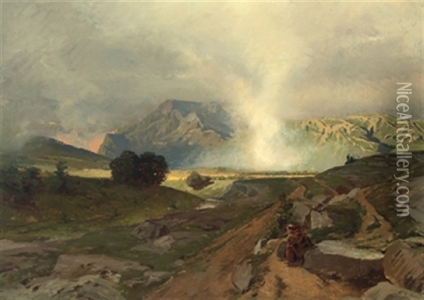 Monch In Weiter Landschaft (monte Cassino?) Oil Painting - Rudolf Huthsteiner