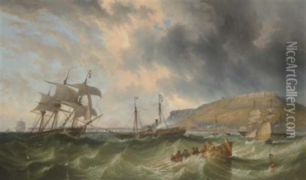 Construction Of The Portland Harbor, Dorset Oil Painting - John Wilson Carmichael