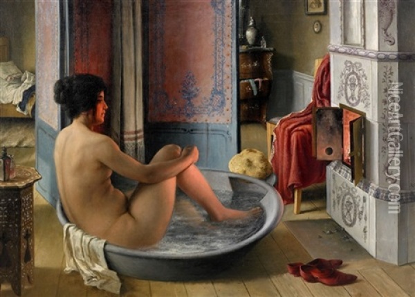 Interior Med Badande Kvinna Oil Painting - Karl Reinhold Callmander
