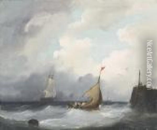 Shipping Off The Coast Oil Painting - Frederick Calvert