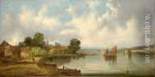 Dorfansicht An Der Themse Oil Painting - Alfred Vickers