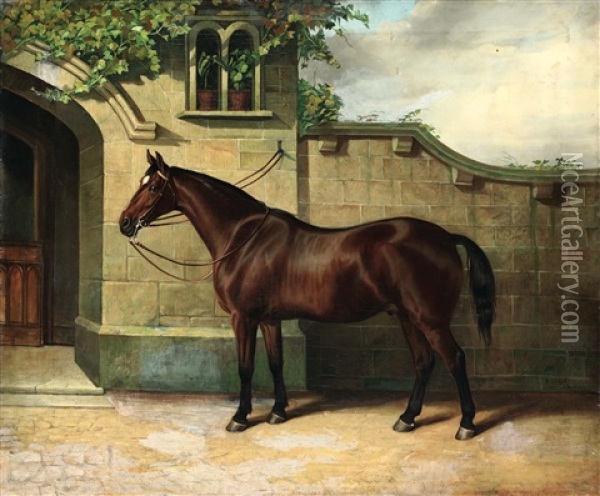Horse In The Courtyard Oil Painting - Edward Lloyd