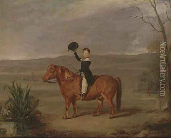 A young boy on a pony, a huntsman beyond Oil Painting - English School