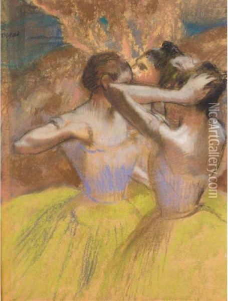 Les Trois Danseuses Jaunes Oil Painting - Edgar Degas