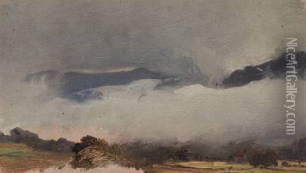 View Of A Mountainous Landscape Disappearing Into The Fog Oil Painting - Vilhelm Peter Carl Petersen