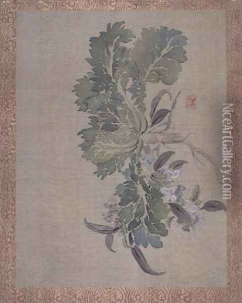 A tuberose, from an album of twelve studies of flowers, birds and fish Oil Painting - Tsubaki Chinzan