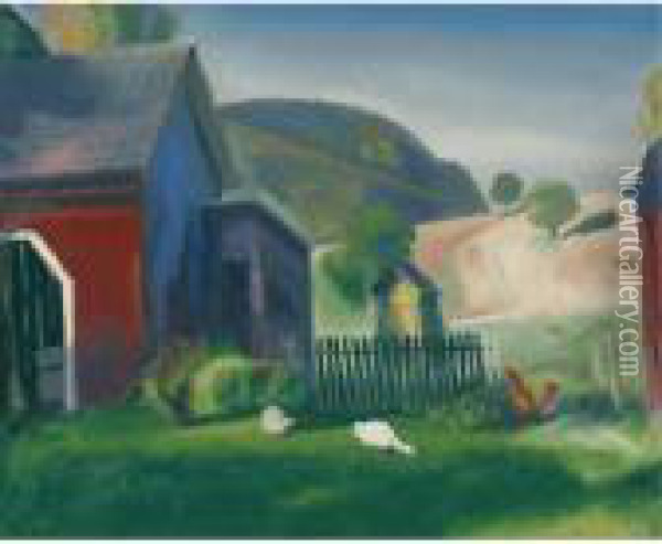 Barnyard And Chickens Oil Painting - George Wesley Bellows
