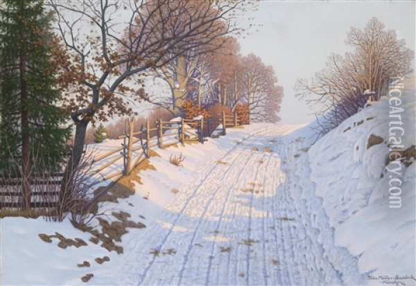Ein Sonniger Wintertag Oil Painting - Fritz Mueller-Landeck