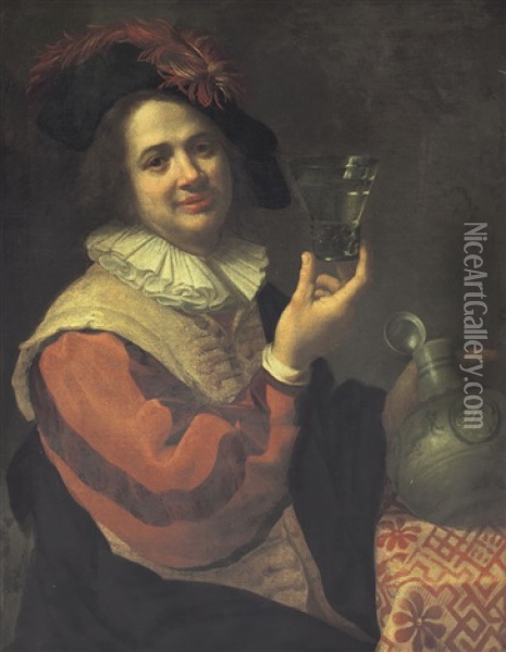 Giovane Ragazzo Con Brocca E Bicchiere In Mano. Oil Painting - Jan Van Bijlert