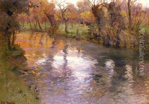 An Orchard On The Banks Of A River Oil Painting - Fritz Thaulow