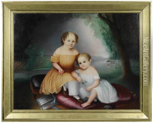 Children In A Landscape Oil Painting - James Hope
