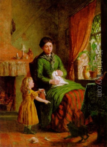Mutter Und Kind Im Interieur Oil Painting - Frederick Daniel Hardy
