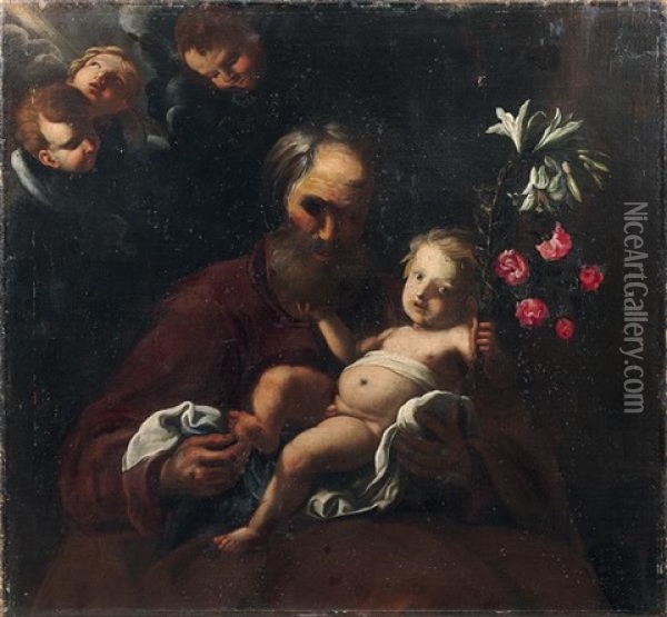 Saint Joseph Et L'enfant Jesus Oil Painting - Antonio Galli Bibiena