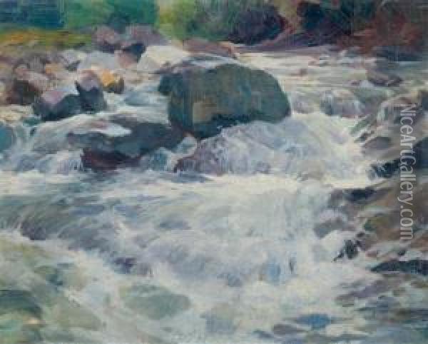 Mountain Stream. Oil Painting - Carl August Liner