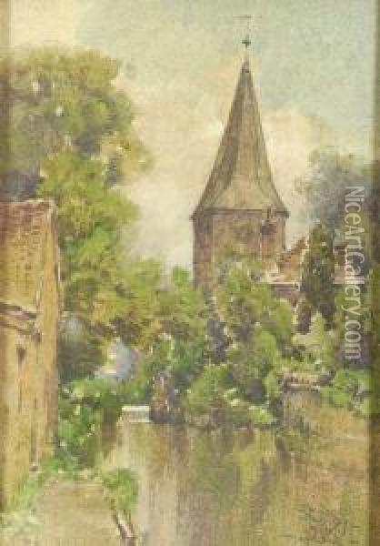 The Village Church Oil Painting - Hezekiah Anthony Dyer